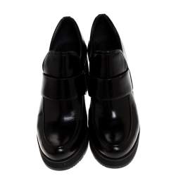 Pre Owned Prada Black Leather Block Heel Platform Loafer Pumps Size 37.5