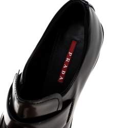 Pre Owned Prada Black Leather Block Heel Platform Loafer Pumps Size 37.5