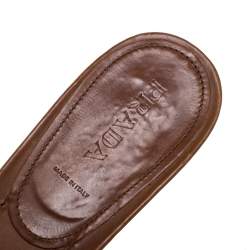 Pre Owned Prada Yellow Suede Leather Flat Slides Size 40.5