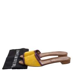 Pre Owned Prada Yellow Suede Leather Flat Slides Size 40.5
