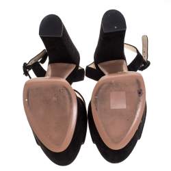 Pre Owned Prada Black Suede Ankle Strap Block Heel Platform Sandals Size 39