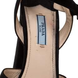 Pre Owned Prada Black Suede Ankle Strap Block Heel Platform Sandals Size 39