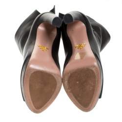 Pre Owned Prada Black Leather Peep Toe Platform Ankle Boots Size 37.5