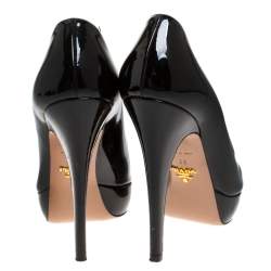 Pre Owned Prada Black Patent Peep Toe Platform Pumps Size 38