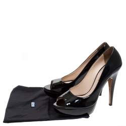 Pre Owned Prada Black Patent Peep Toe Platform Pumps Size 38