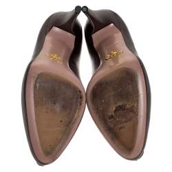 Pre Owned Prada Bronze Leather Ruffle Detail Round Toe Pumps Size 36