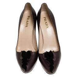 Pre Owned Prada Bronze Leather Ruffle Detail Round Toe Pumps Size 36