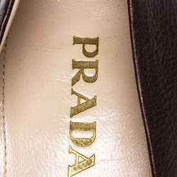 Pre Owned Prada Bronze Leather Ruffle Detail Round Toe Pumps Size 36
