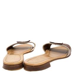Pre Owned Prada Brown Croc Embossed Leather Bow Flat Slides Size 39