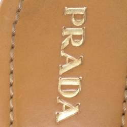 Pre Owned Prada Brown Croc Embossed Leather Bow Flat Slides Size 39