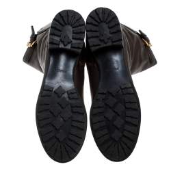 Pre Owned Prada Brown Leather Block Heel Knee Length Boots Size 39