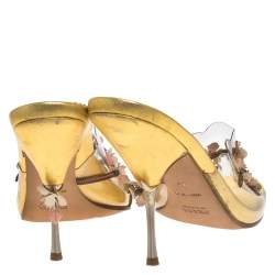Prada Gold Floral Applique PVC Slide Sandals Size 39