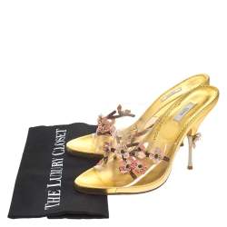 Prada Gold Floral Applique PVC Slide Sandals Size 39