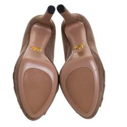 Pre Owned Prada Beige Pleated Suede Peep Toe Pumps Size 38