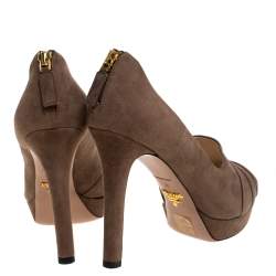 Pre Owned Prada Beige Pleated Suede Peep Toe Pumps Size 38