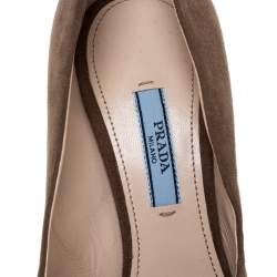 Pre Owned Prada Beige Pleated Suede Peep Toe Pumps Size 38