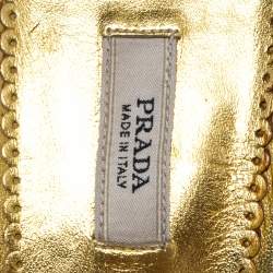 Prada Metallic Gold Leather And PVC Leather Flower Embellished Slide Sandals Size 39.5