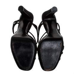 Pre Owned Prada Black Satin Strappy Open Toe Platform Slingback Sandals Size 39.5