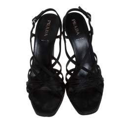 Pre Owned Prada Black Satin Strappy Open Toe Platform Slingback Sandals Size 39.5
