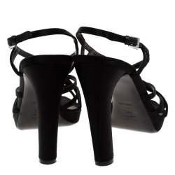 Pre Owned Prada Black Satin Strappy Open Toe Platform Slingback Sandals Size 39.5