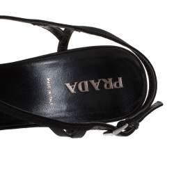 Pre Owned Prada Black Satin Strappy Open Toe Platform Slingback Sandals Size 39.5