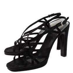 Pre Owned Prada Black Satin Strappy Open Toe Platform Slingback Sandals Size 39.5