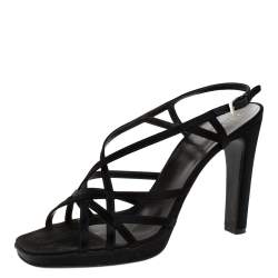 Pre Owned Prada Black Satin Strappy Open Toe Platform Slingback Sandals Size 39.5