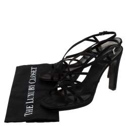 Pre Owned Prada Black Satin Strappy Open Toe Platform Slingback Sandals Size 39.5