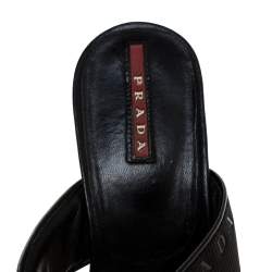 Pre Owned Prada Black Patent Leather And Nylon T-Strap Wedge Slide Sandals Size 38.5