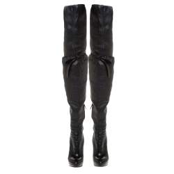 Pre Owned Prada Black Leather Over The Knee Boots Size 38.5