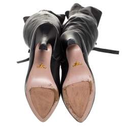 Pre Owned Prada Black Leather Over The Knee Boots Size 38.5