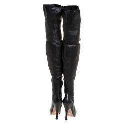 Pre Owned Prada Black Leather Over The Knee Boots Size 38.5
