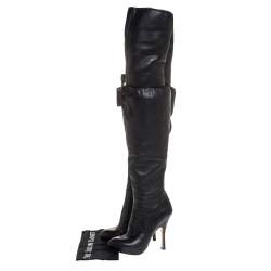 Pre Owned Prada Black Leather Over The Knee Boots Size 38.5