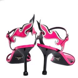 Pre Owned Prada Neon Pink Patent Leather Flame Sandals Size 39