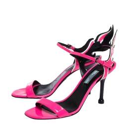 Pre Owned Prada Neon Pink Patent Leather Flame Sandals Size 39