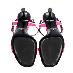 Pre Owned Prada Neon Pink Patent Leather Flame Sandals Size 39