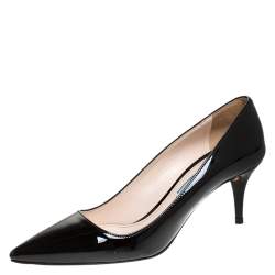 Prada Black Patent Leather Pointed Toe Pumps Size 37