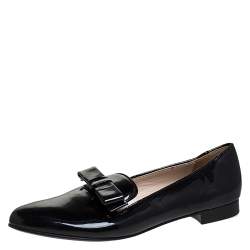 Pre Owned Prada Black Patent Leather Bow Flats Size 40