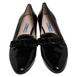Pre Owned Prada Black Patent Leather Bow Flats Size 40