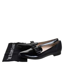 Pre Owned Prada Black Patent Leather Bow Flats Size 40