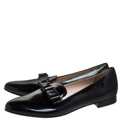 Pre Owned Prada Black Patent Leather Bow Flats Size 40