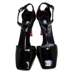 Pre Owned  Prada Red/Black Leather Square Toe Ankle Strap Pumps Size 40