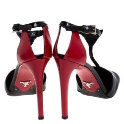 Pre Owned  Prada Red/Black Leather Square Toe Ankle Strap Pumps Size 40