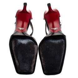 Pre Owned  Prada Red/Black Leather Square Toe Ankle Strap Pumps Size 40