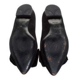 Pre Owned Prada Black Suede Fabric Bow Ballet Flats Size 38.5