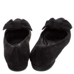 Pre Owned Prada Black Suede Fabric Bow Ballet Flats Size 38.5