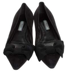 Pre Owned Prada Black Suede Fabric Bow Ballet Flats Size 38.5