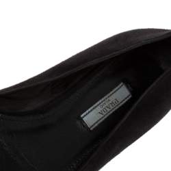 Pre Owned Prada Black Suede Fabric Bow Ballet Flats Size 38.5