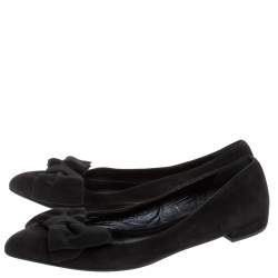 Pre Owned Prada Black Suede Fabric Bow Ballet Flats Size 38.5