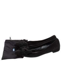 Pre Owned Prada Black Suede Fabric Bow Ballet Flats Size 38.5
